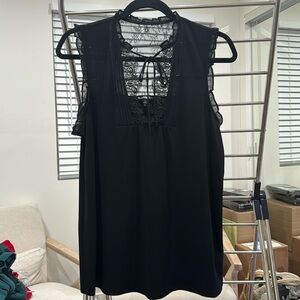 Like New Express Blouse / Tunic Shirt with Lace Detail in Black, Size: M